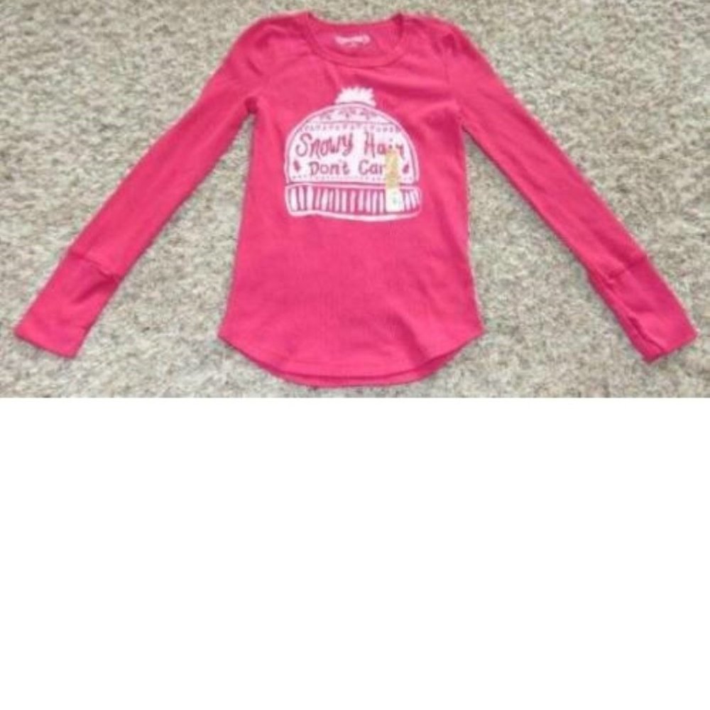 Girls Thermal Shirt 12 Mudd Red SNOWY HAIR DONT CARE Long Sleeve Crew